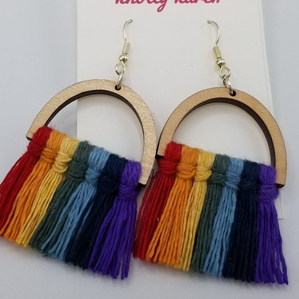 Rainbow Fringe Dangle Earrings